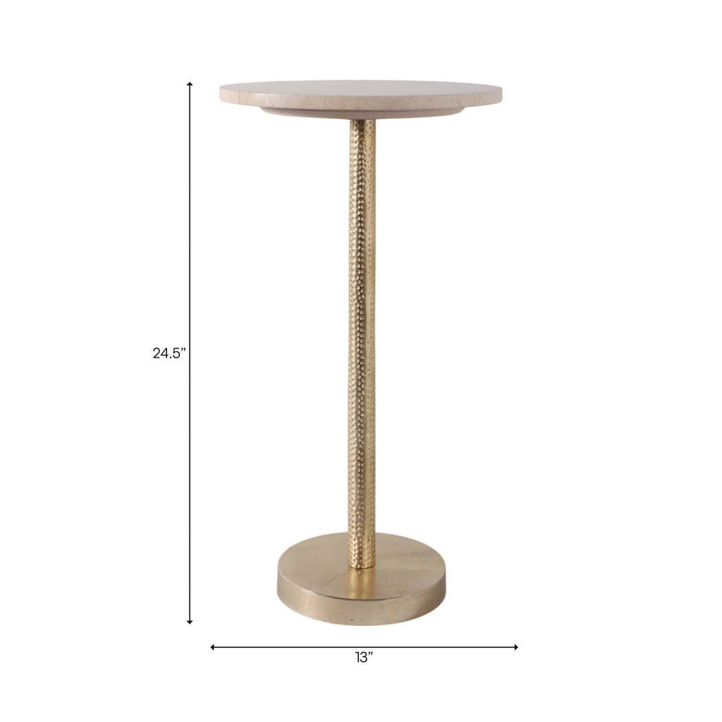 Drink Table - Ivory Marble Top Gold Metal Base, 25 in.