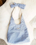 Book Person Blue Striped Extra Large Tote Bag with Bow Knot Handle