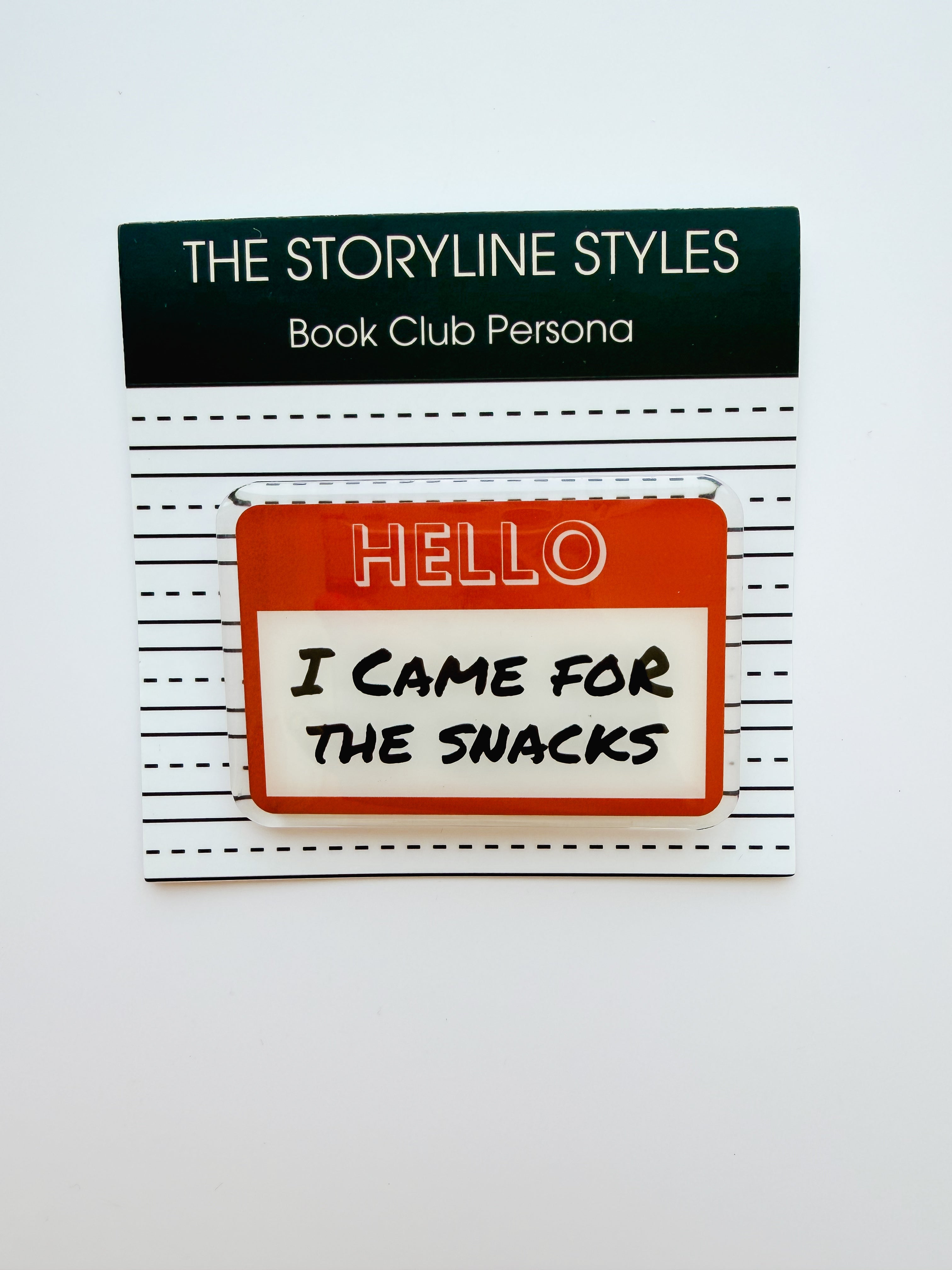 Snacks Acrylic Name Tag, Funny Book Club Pin, Hello Name Tag