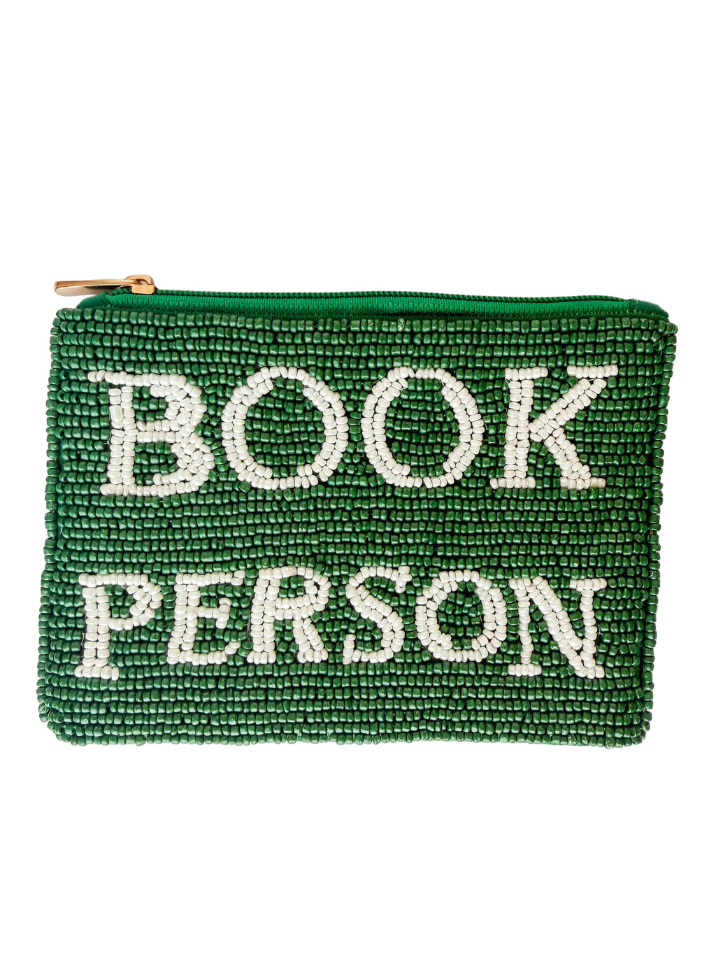 Book Person Green Beaded Coin Purse
