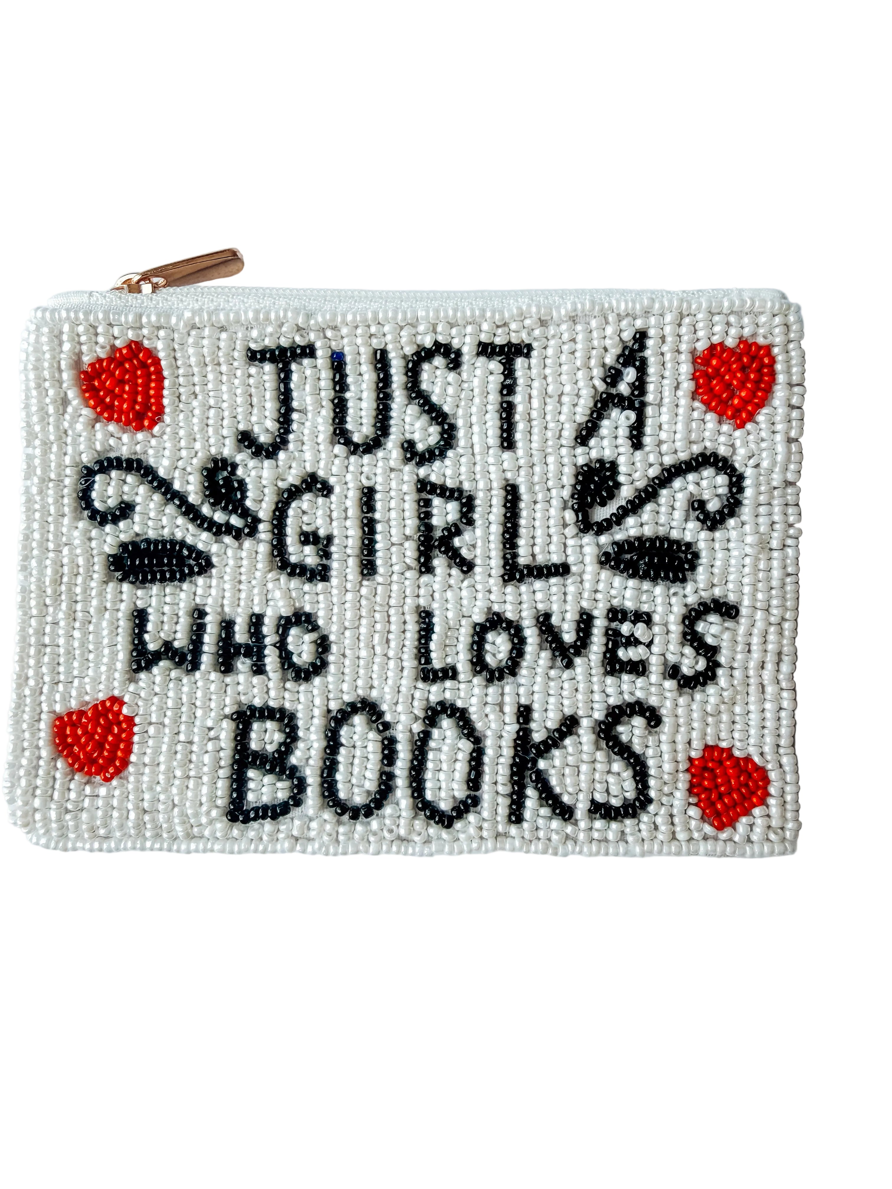 Just A Girl Who Loves Books Beaded Coin Purse