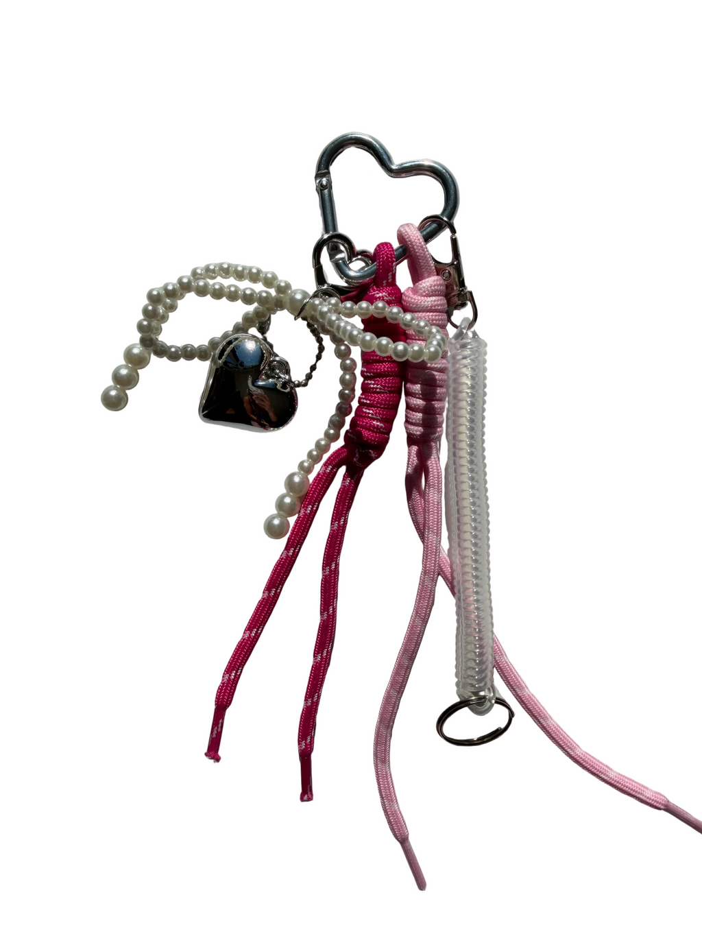 SPORTY CORD PEARL BOW HEART BAG CHARM KEY CHAIN | 40KC159