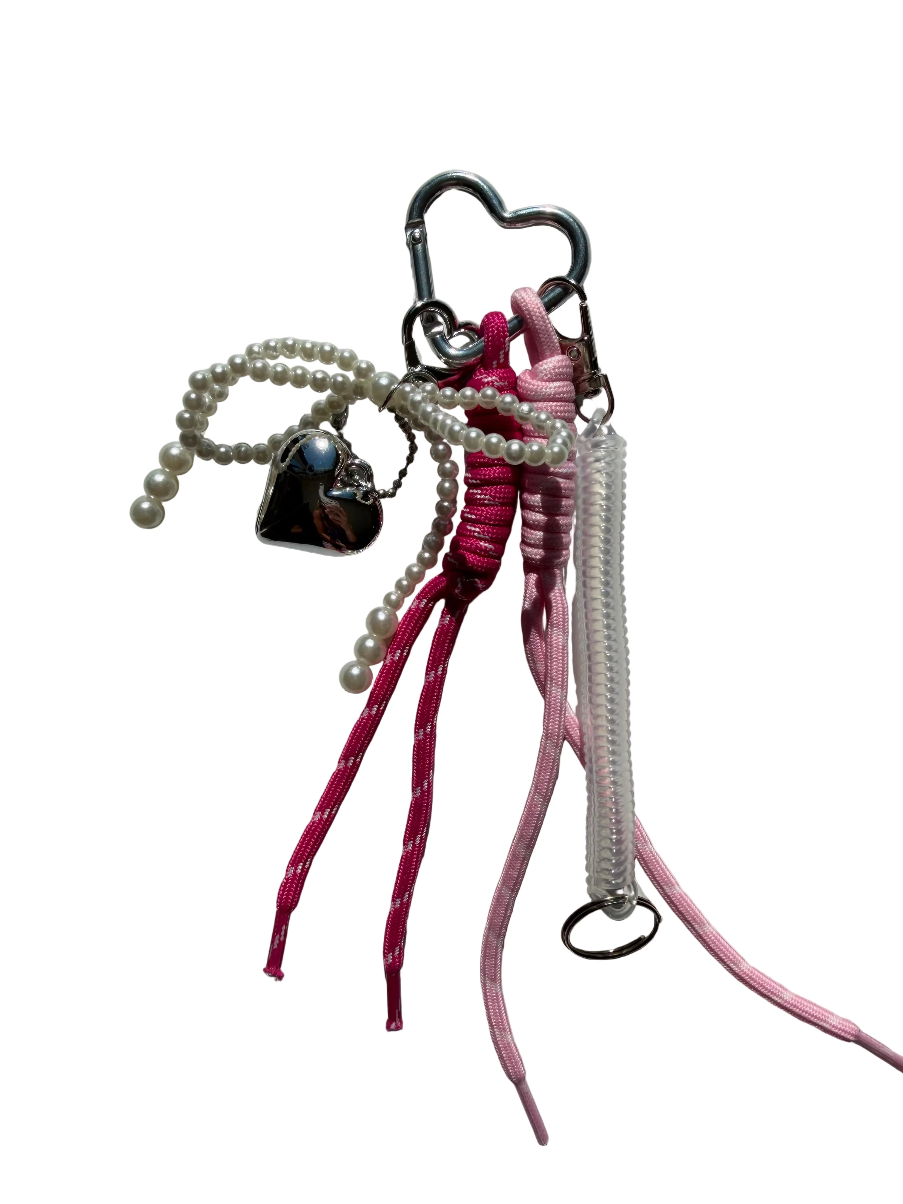 SPORTY CORD PEARL BOW HEART BAG CHARM KEY CHAIN | 40KC159
