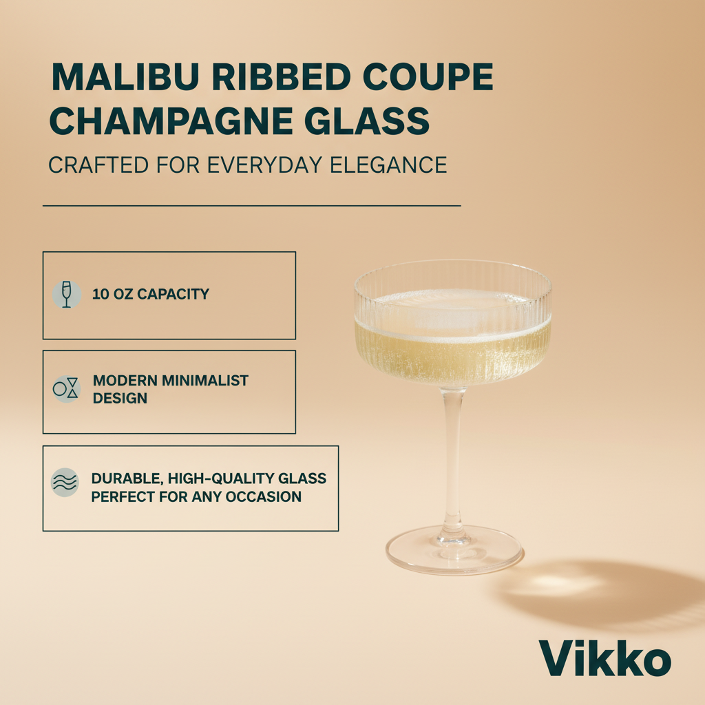 Vikko - Malibu Ribbed Coupe Champagne Glass, 10 oz