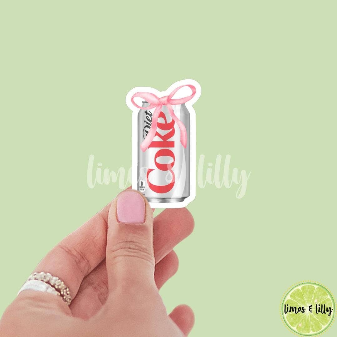 Diet Cola Can Coquette Bow Vinyl Sticker | Soda Sticker