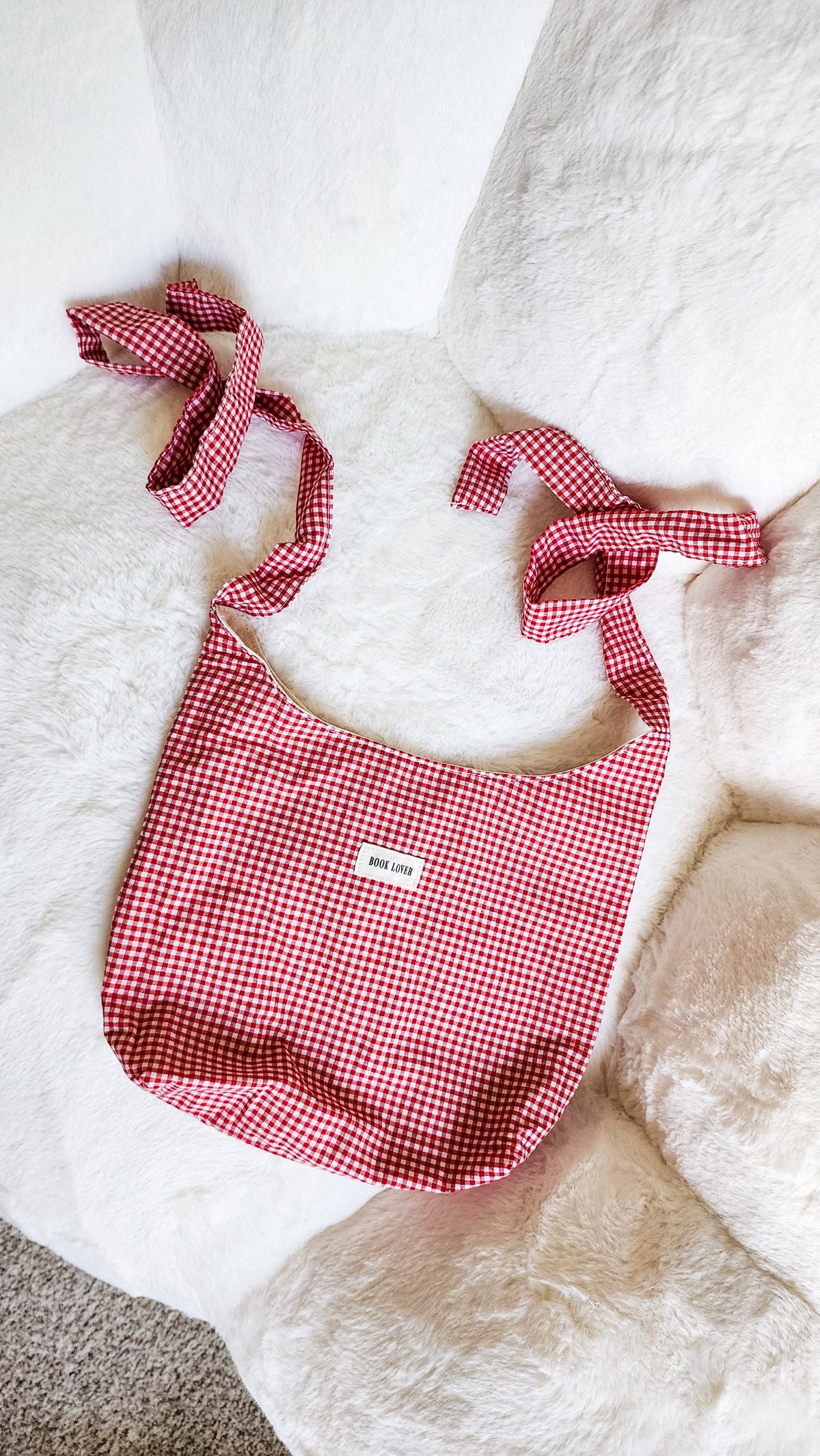 Book Lover Gingham Cotton Tote Bag with Adjustable Strap