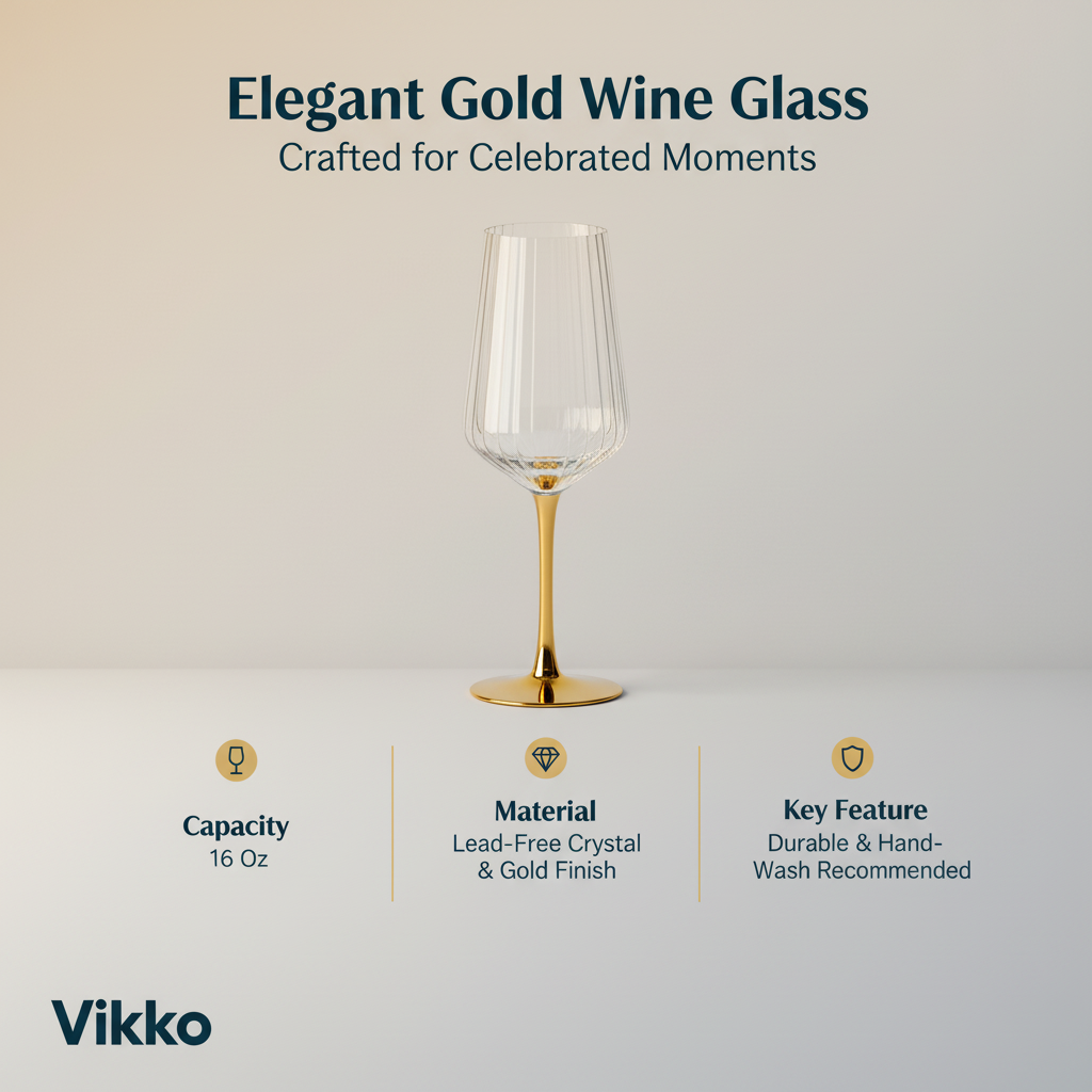 Vikko - Elegant, Gold, Wine Glass, 16 oz